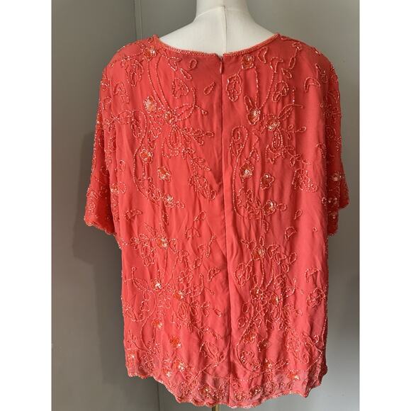 Roaman's beaded sequin coral blouse Plus 20w Cruise wear - Picture 2 of 9